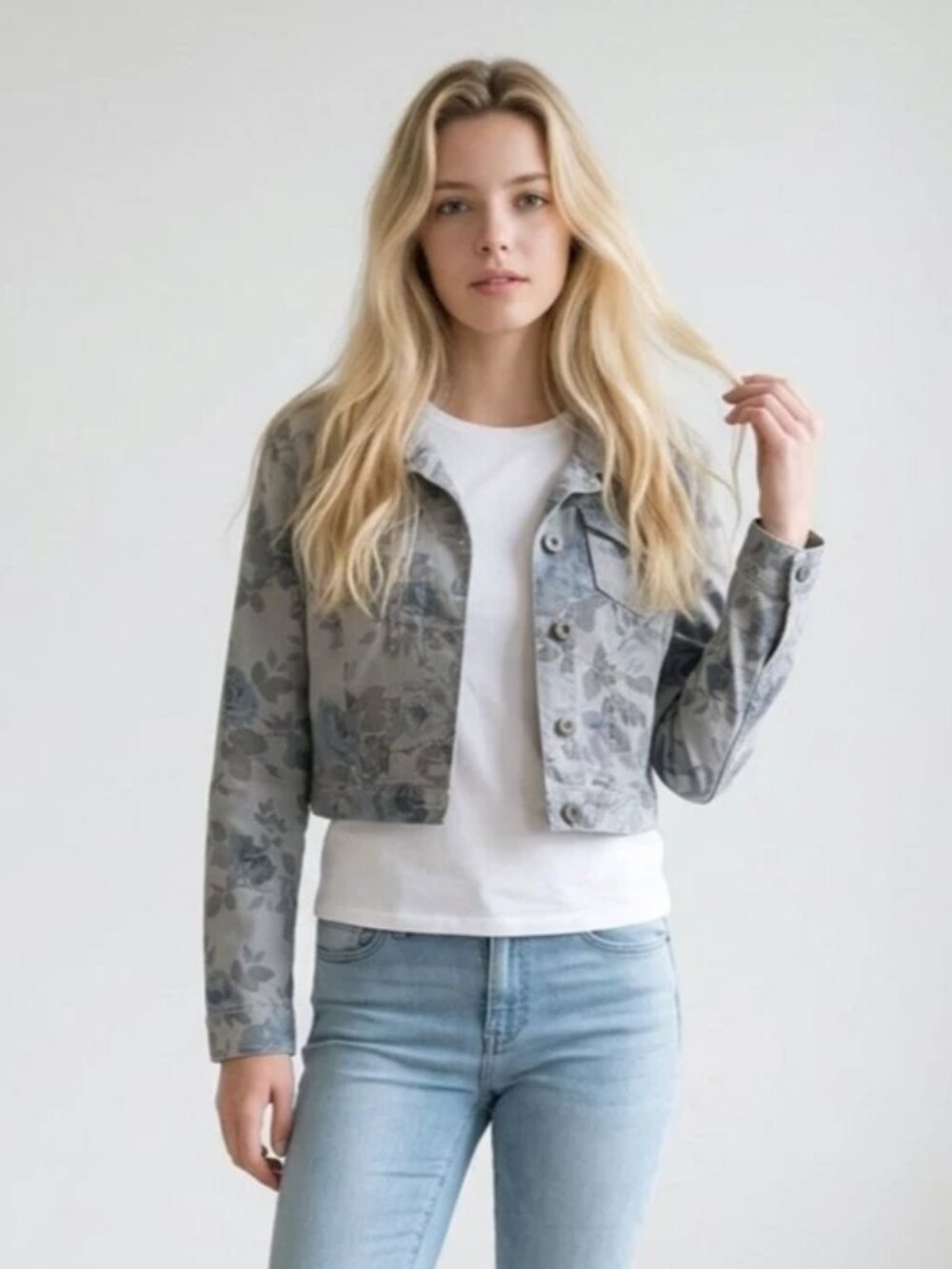 Floral Mossimo Crop Jean Jacket Vintage 90s Size M